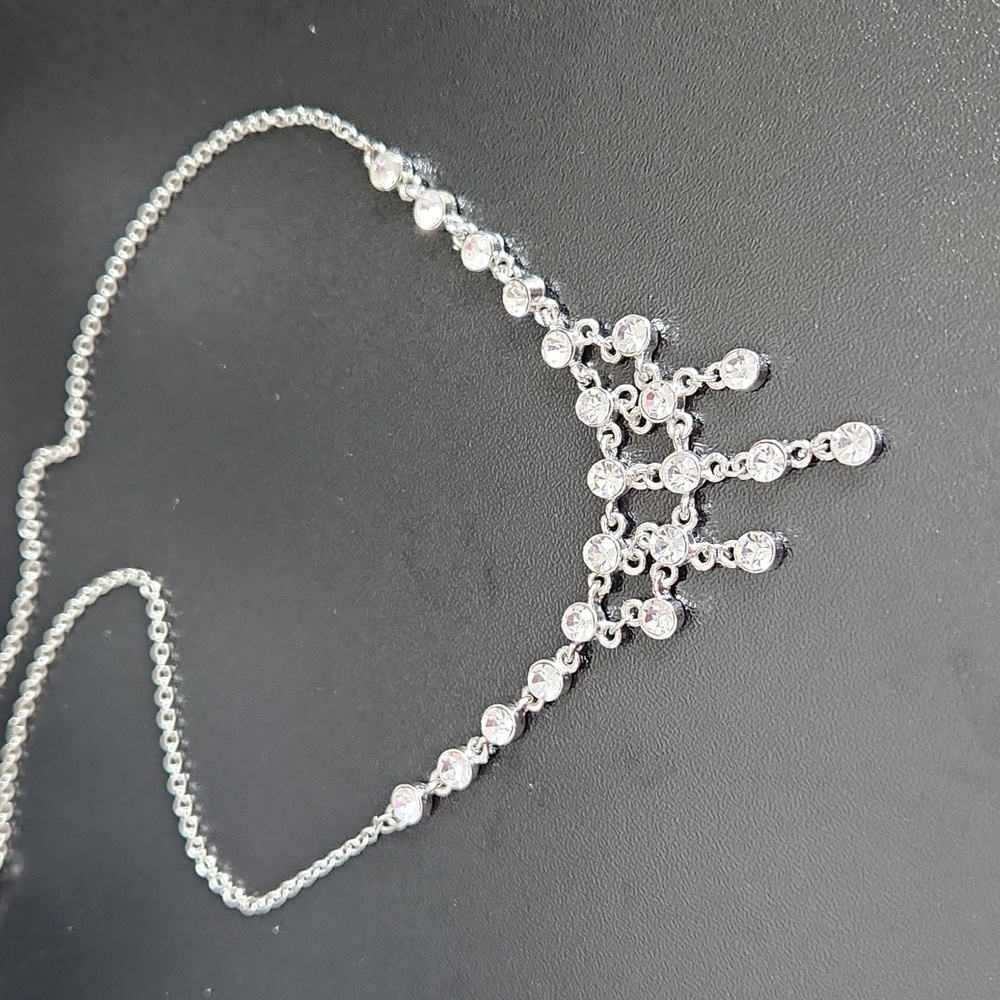 VCLM adjustable rhinestone necklace silver chain prom wedding - Picture 1 of 3